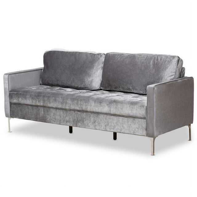Baxton Studio Clara Velvet Fabric Upholstered Sofa in Grey