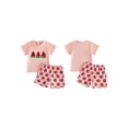 thumbnail image 2 of BemeyourBBs Kids Toddler Baby Girls Summer Clothes Cute Infant Baby Girl Fruit Outf Watermelon Strawberry Short Sleeve T-shirt with Shorts Set Toddler Baby Girls Summer Outfit, 2 of 9