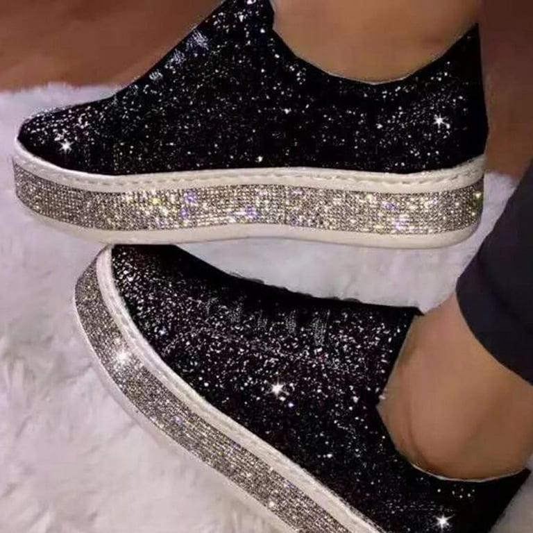  Women's Canvas Slip On Shoes Sneakers for Women Fashion  Comfortable Womens All Black Sneakers Woman Walking Shoes Black Loafers  Women Platform Sequin Tennis Shoes for Women New Year Eve Gifts 