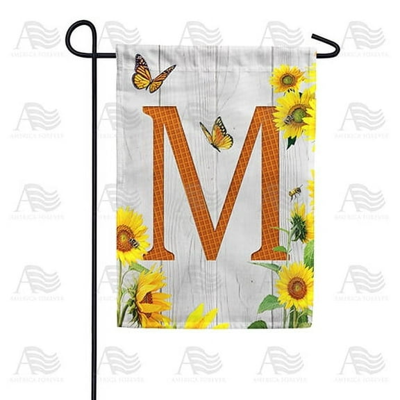 America Forever Spring Monogram Garden Flag Letter M 12.5 x 18 inches Double Sided Vertical Outdoor, Yard, Lawn, Beautiful Yellow Flowers, Sunflower Garden Flag