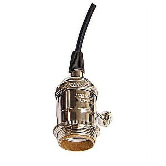 Satco Cast Brass On/Off Socket with SVT Black Wire Polished Nickel