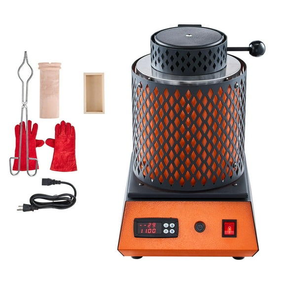 KFFKFF Electric Melting Furnace, 1350W Metal Smelting Machine, 2102℉/1150℃ Foundry with 3kg Ceramic Crucible, Metal Smelting Kit for Jewelry Crafting, Metal Bars, and Components