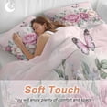 thumbnail image 4 of 3 Piece Watercolor Pink Floral Duvet Cover Set Twin Size,Microfiber Comforter/Quilt Cover with Corner Ties and 2 Pillowcases,Spring Romantic Roses Butterfly All Season Bedding with Zipper Closure, 4 of 8