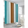 thumbnail image 3 of Fsddascl Modern Brown Teal Shower Curtain Set - Standard 72" x 72" Bathtub Curtain with 12 Hooks, Boho Contemporary Geometric Striped Waterproof Fabric Stall Shower Curtains for Bathroom/Bathtub, 3 of 6