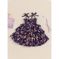 thumbnail image 6 of Aojekbee Baby Girl's 4th of July Dress Star Print Shirred Neck Tie-Up Spaghetti Strap Layered Dress Toddler Summer Clothes, 6 of 10