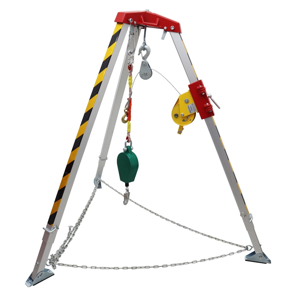 Confined Space Tripod Kit Emergency Rescue Tripod with 1200lb Winch & 32.8ft Anti-fall Device & 65ft Wire Rope