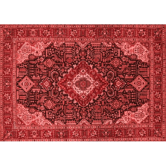 Ahgly Company Indoor Rectangle Medallion Red Traditional Area Rugs, 7' x 9'
