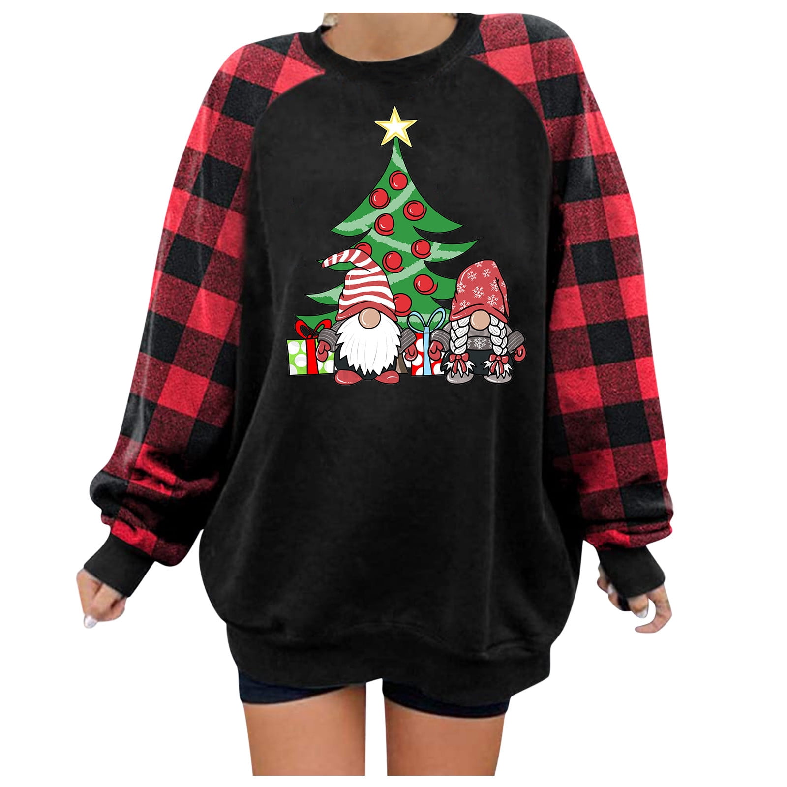 Women Christmas Sweatshirt Plaid 