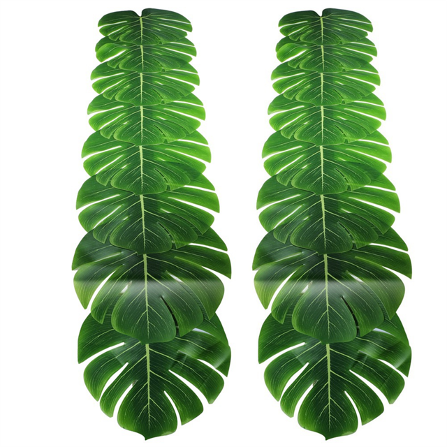 2Pcs Artificial Palm Leaves Table Runners 86.6In/220cm Long Tropical Palm Leaves Table Runner Faux Leaf Table Cloth