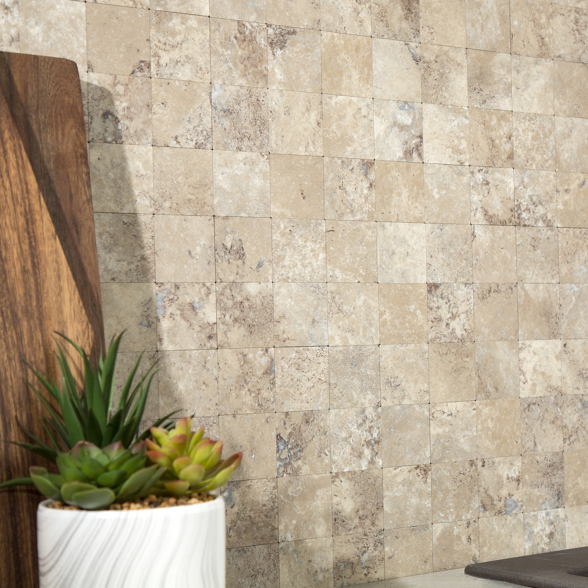 Aspect Collage 12in x 6in Peel and Stick Backsplash in Aged Travertine (2pc per pack/5-Pack)