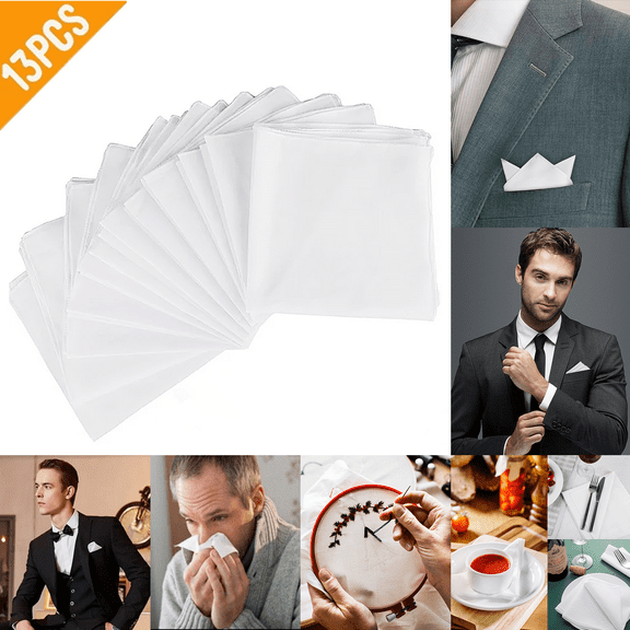 ZOUYUE Men's Handkerchiefs 100% Soft Cotton White Hankie Hankerchieves