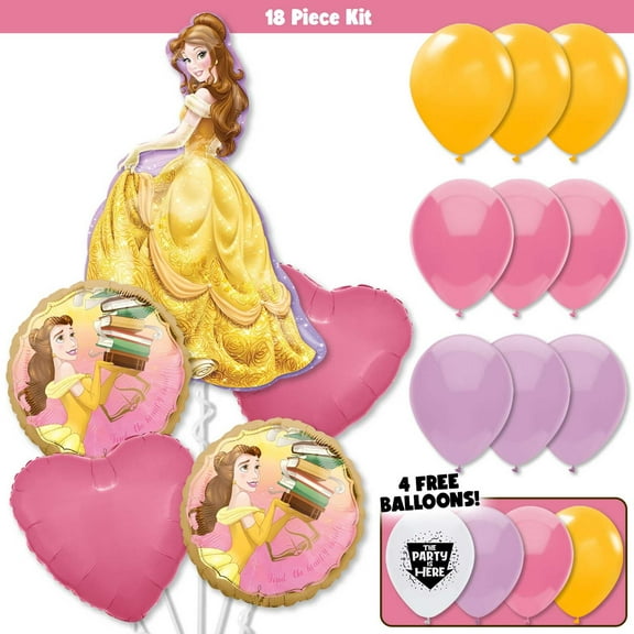 18pc Beauty & the Beast Party Decorations Balloons Kit - Belle's Colorful Pink Kids Birthday Party Supplies Decor