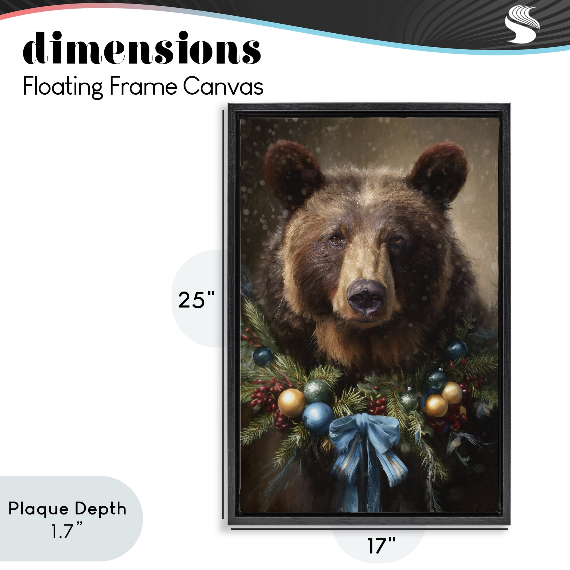 Stupell Industries Christmas Grizzly with Wreath Black Framed Floater Canvas Wall Art, design by Tina LeCour