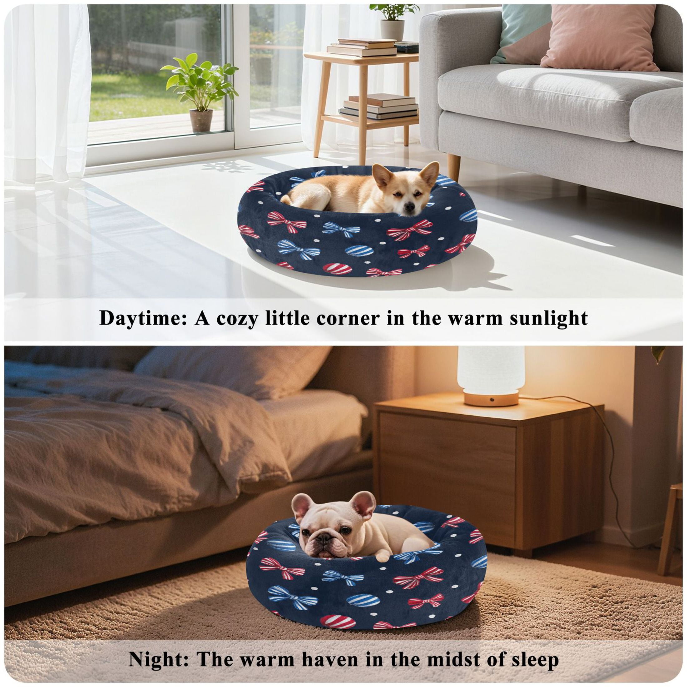 Iauyy Pet Couch Donut Cat Bed for Indoor Cats/Small Dogs Washable & Machine with Non-slip Bottom Calming Cat Furniture, Ribbon Bow (M)