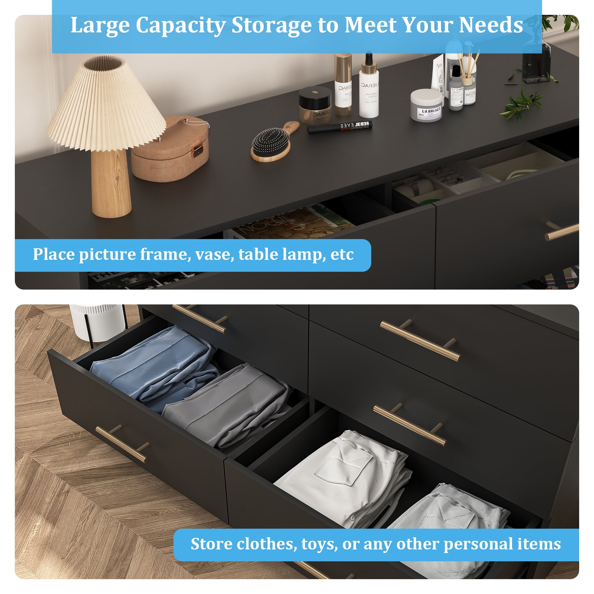 YYAo Wooden 6 Drawer Dresser, Large Modern Chest of 6 Drawers Night Table, TV Stand for 55" TV for Bedroom, Closet, Living Room, Black YYAo Wooden 6 Drawer Dresser, Large Modern Chest of 6 Drawers Night Table, TV Stand for 55" TV for Bedroom, Closet, Living Room, Black