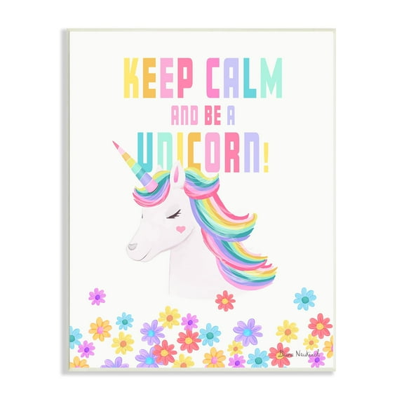 Stupell Industries Keep Calm Be A Unicorn Playful Quote Pastel Florals Graphic Art Unframed Art Print Wall Art, Design by Diane Neukirch