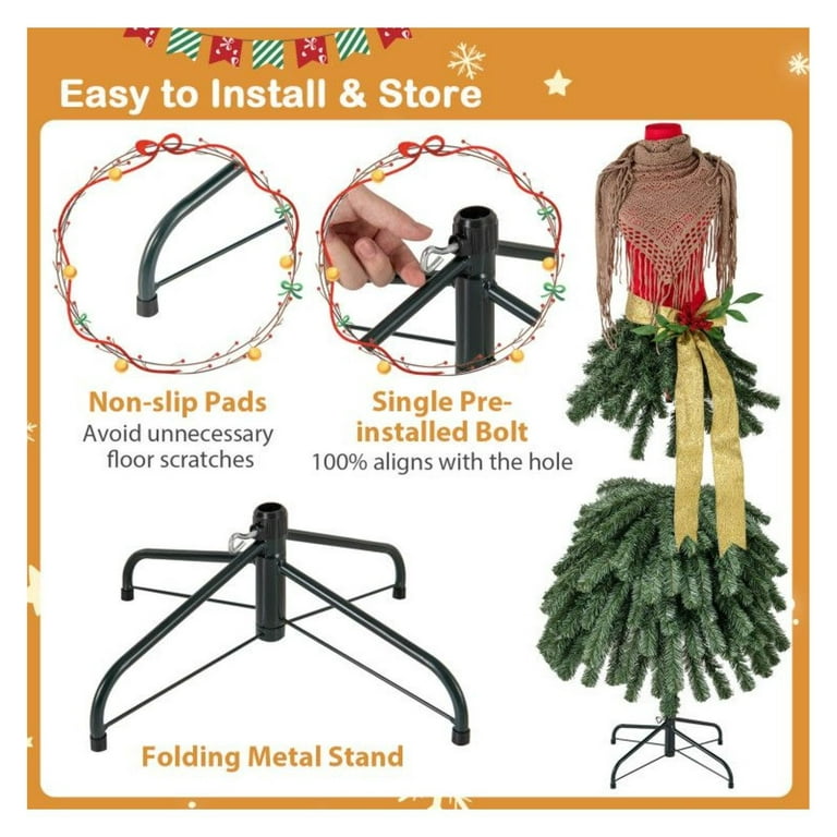 walmart dress form christmas tree Auranook 5 FT Artificial Mannequin Tree, Dress Form Xmas Tree with 248 Branch Tips, 100 Warm White LED Lights, Gold Ribbon, Scarf & Folding Metal