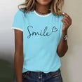 thumbnail image 5 of MIXUE Womens Summer Tops Letter Print Round Neck Short Sleeve Fashion Casual Shirts For Women T-shirts Streetwear,Blue,XXL, 5 of 7