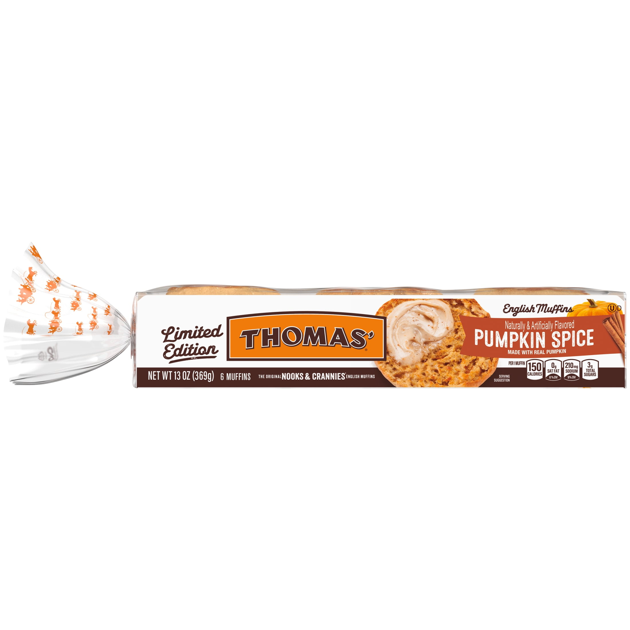 Thomas' Pumpkin Spice English Muffins, 6 count, English Muffins, 12 oz Tray