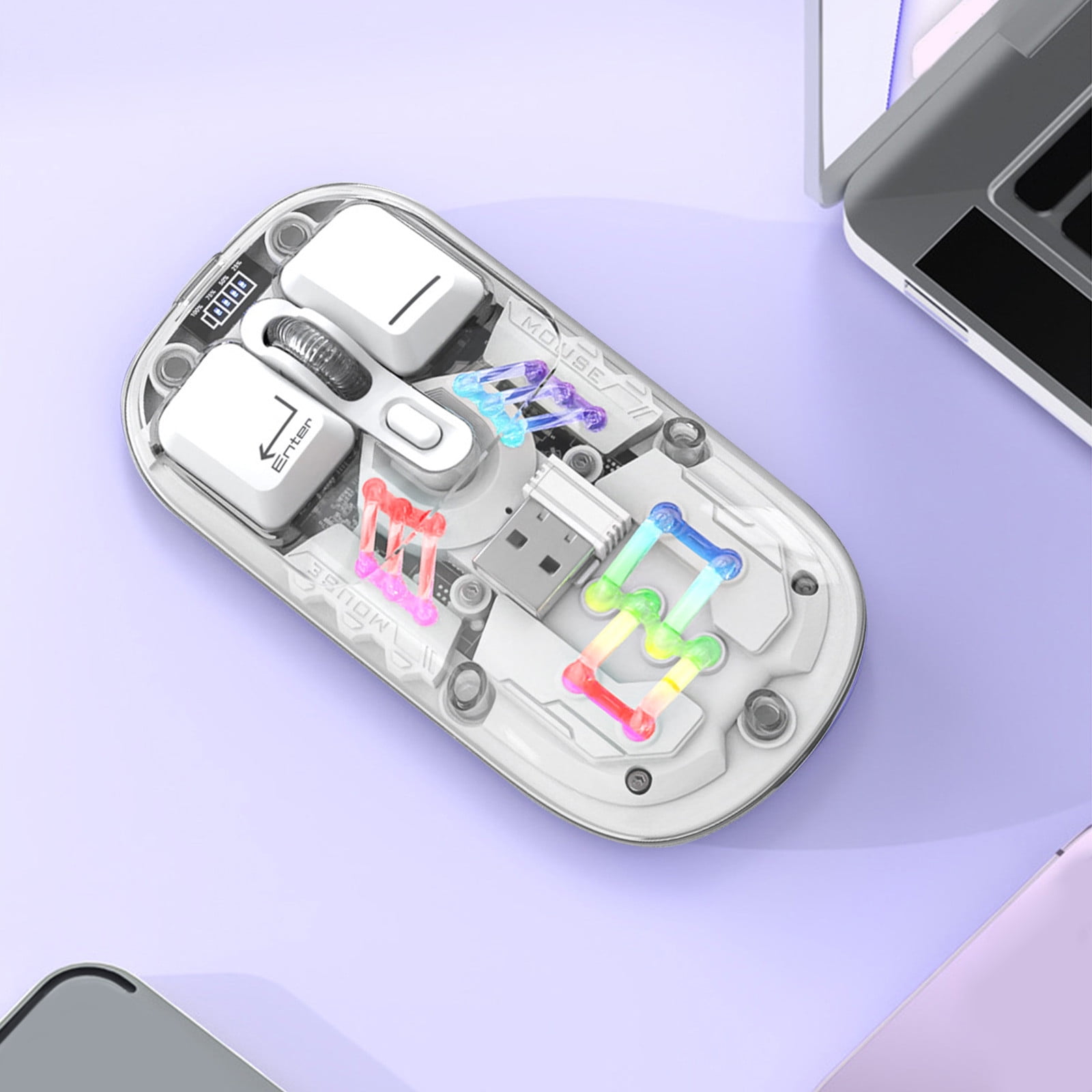 SPOORYYO Transparent Wireless Mouse with Dual 2.4G/Bluetooth 5.0 Connection, RGB Backlight, and Type-C Rechargeable - High-Capacity Battery and Precision Sensor for Office and Gaming