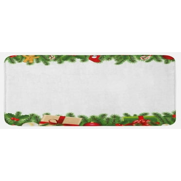 Christmas Kitchen Mat, Celebration Borders Fir Tree Classic Garland Gingerbread Man Lollipops Presents, Plush Decorative Kitchen Mat with Non Slip Backing, 47" X 19", Multicolor, by Ambesonne