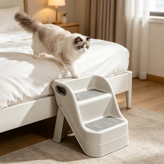 Foldable Plastic Pet Stairs for Dogs and Cats - Anti-Slip Ramp Ladder for Bed, Couch, Sofa - Portable Lightweight Climbing Step for Small, Medium, Senior Pets