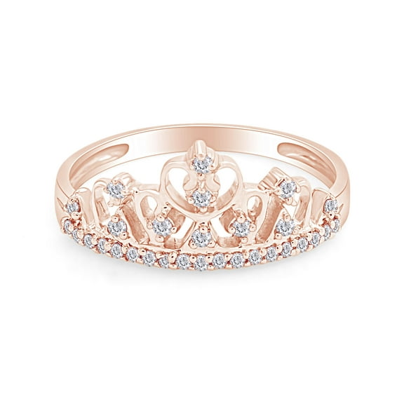 AFFY Round Cut White Cubic Zirconia Princess Crown Ring In 14k Rose Gold Over Sterling Silver