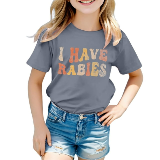 T-shirts pour Petites Filles Mode Décontractée Imprimé Col Rond Ample Manches Courtes Haut Chemises pour Enfants Taille 8-9T