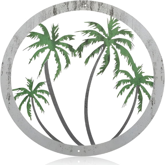 XIBUFE Green Metal Palm Tree Wall Plaque Tropical Hanging Decor 30cm