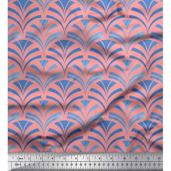 Soimoi Poly Georgette Fabric Scales Geometric Print Fabric by the Yard 42 Inch Wide