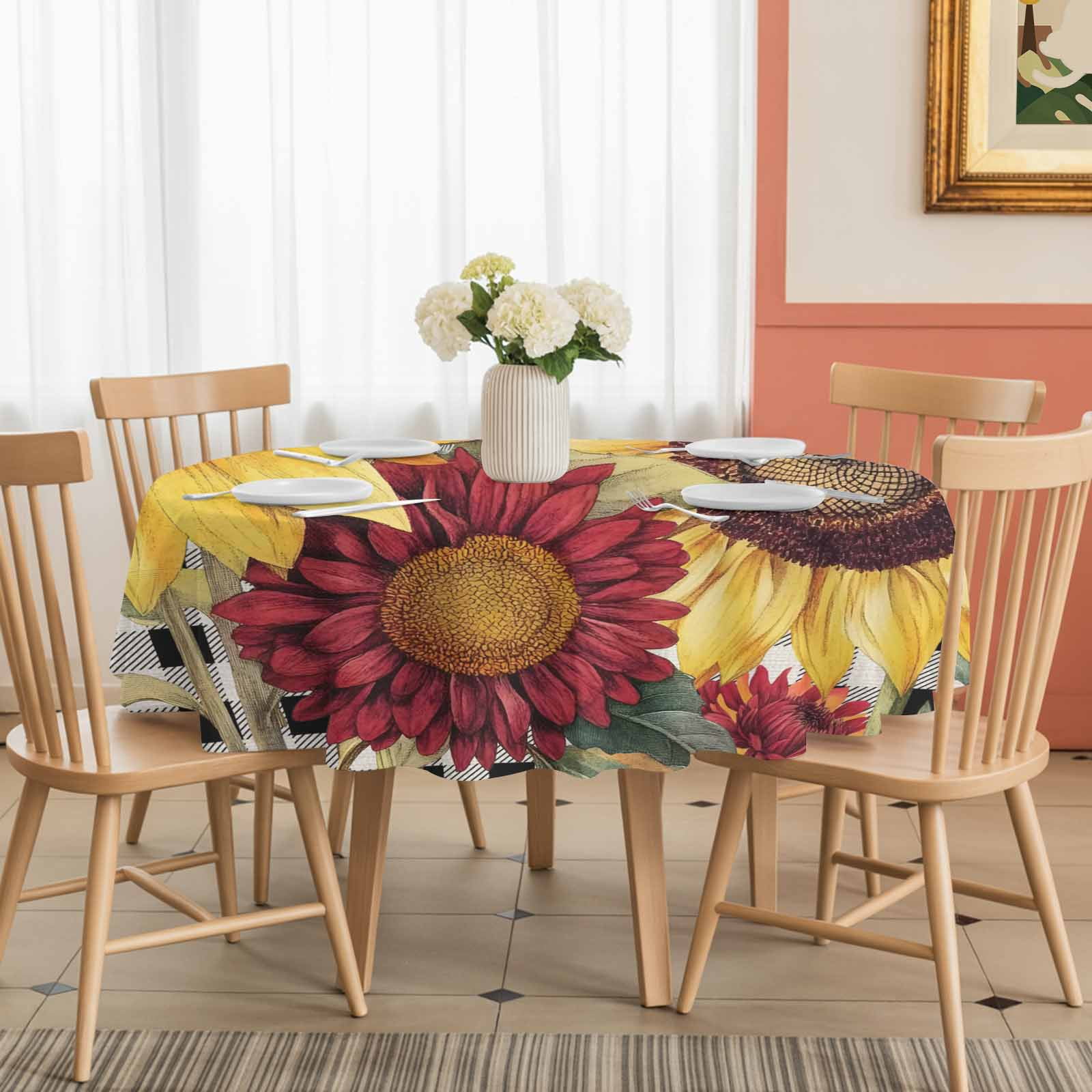 Round Tablecloth Butterfly Sunflower Waterproof Oil Proof Polyester Table Cloth Cover Decor for Home Dining Outdoor,Patio,Parties, 54" Dia. Live Love Laugh Black Plaid