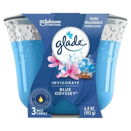 Glade 3-Wick Candle Blue Odyssey, Quickly Fills Rooms With Essential Oil Infused Fragrance, 6.8 (Best Fragrance Oils For Soy Candles)