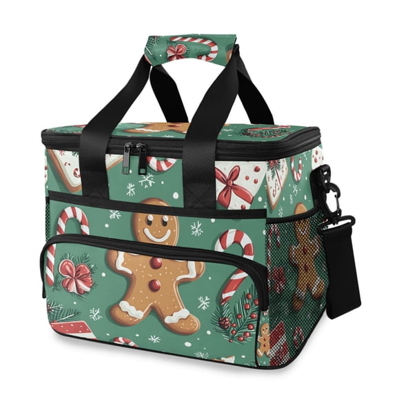 FORMRS Insulated Cooler Bag 24 Cans Capacity Soft Leakproof Lunch Box with Side Pockets, Christmas Gingerbread