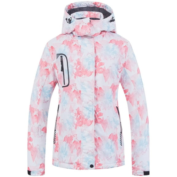 Chrisuno Women's Hooded Windbreaker Raincoat Winter Coat Pink Printed Medium
