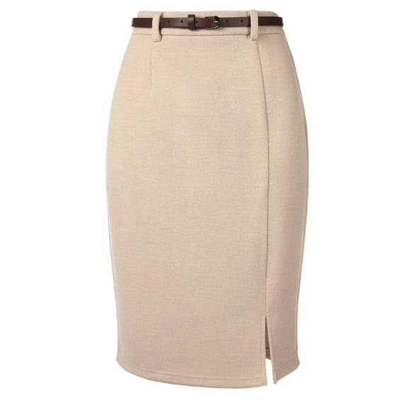 DARING DIVA Women's Knee Length Skirt with Slit and Belt X-Small Khaki