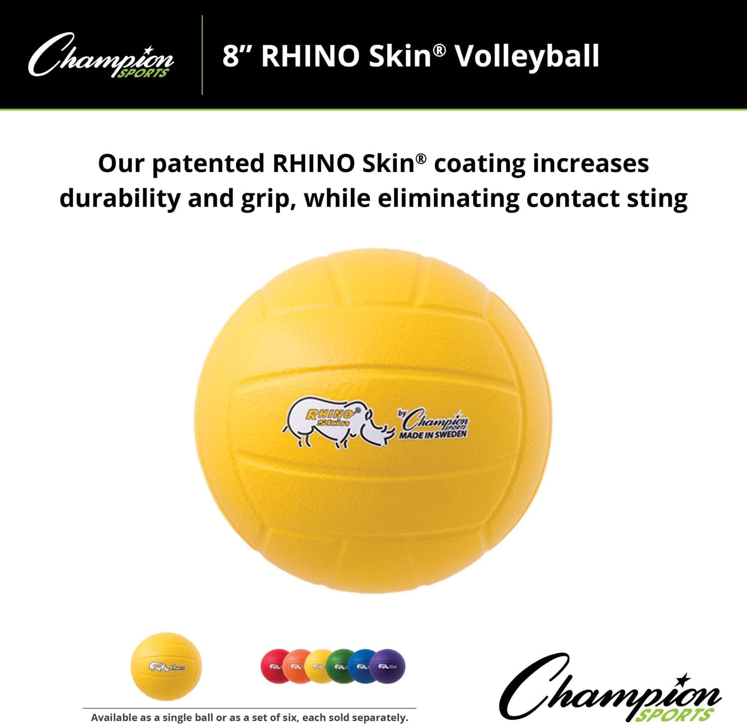 Champion Sports Rhino Skin Molded Foam Volleyball, Yellow, 8" Diameter