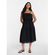 Women's Sleeveless Cotton Midi Dress with Eyelet Trim, Sizes XS-4X