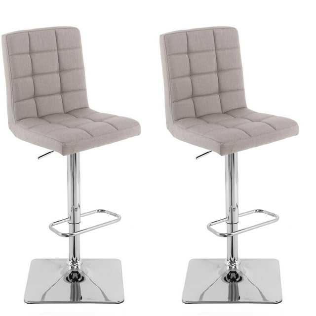 CorLiving Quinn Modern Fabric Upholstered Adjustable Height Barstools Set of 2 - Swivel Bar Stools with Back, Perfect Kitchen Stools for Island, Bar Chairs & Counter Height Stools