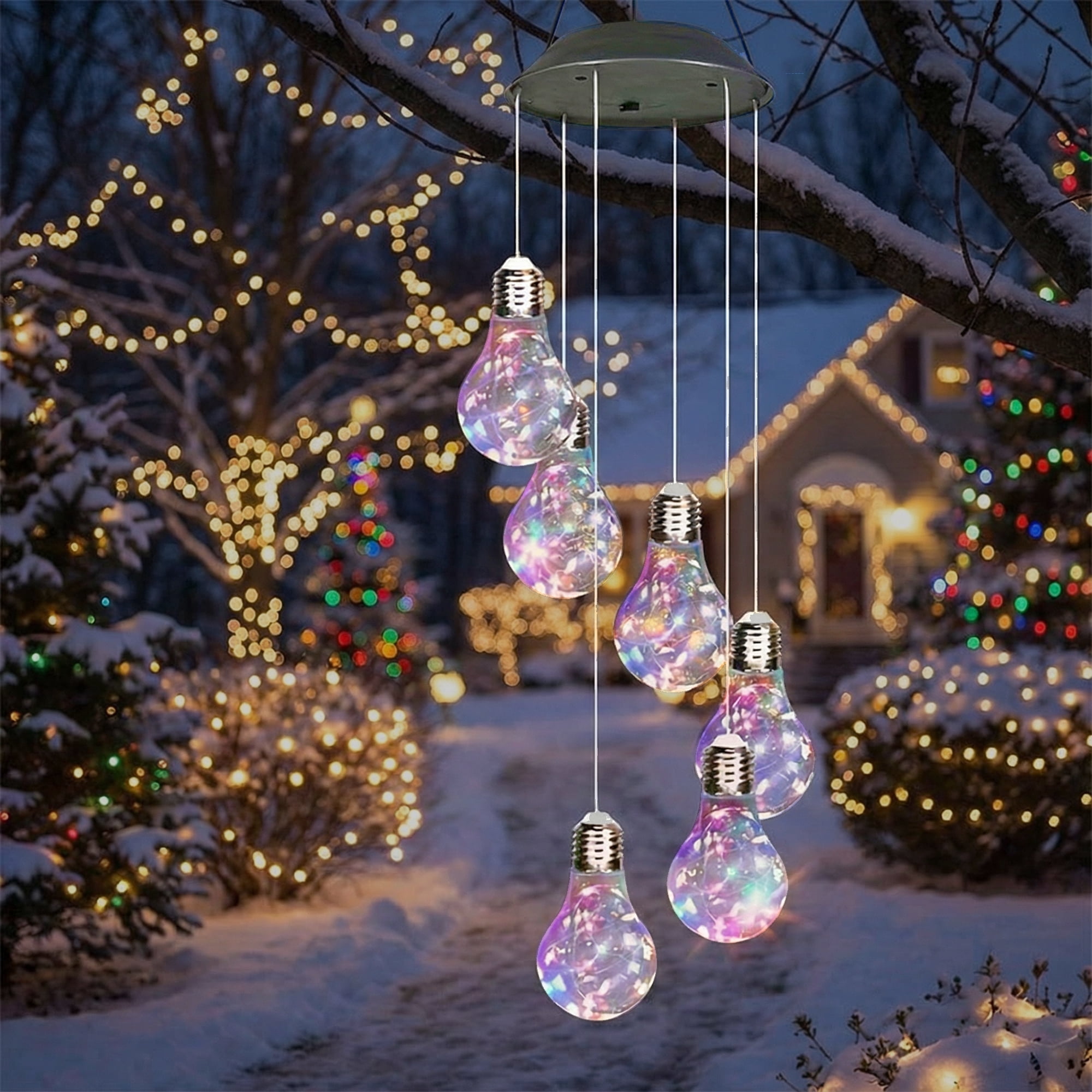 DAYBETTER Solar Wind Chimes for Outside, Multi Color Bulb Wind Chimes, Waterproof Outdoor Decorative Lights, for Garden, Patio, Backyard, Window Decors