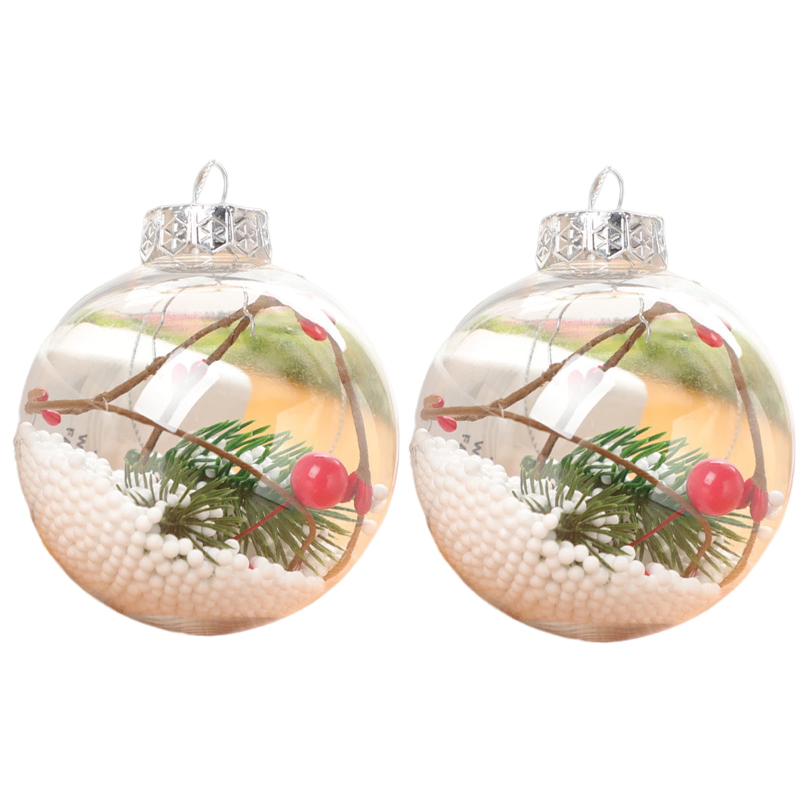 Liliful 48 Pcs Clear Christmas Ornaments Fillable Ball Ornament Set  3.15/2.76/2.36/1.97 Inch Christmas Pine Cones Baubles and Various  Accessories for