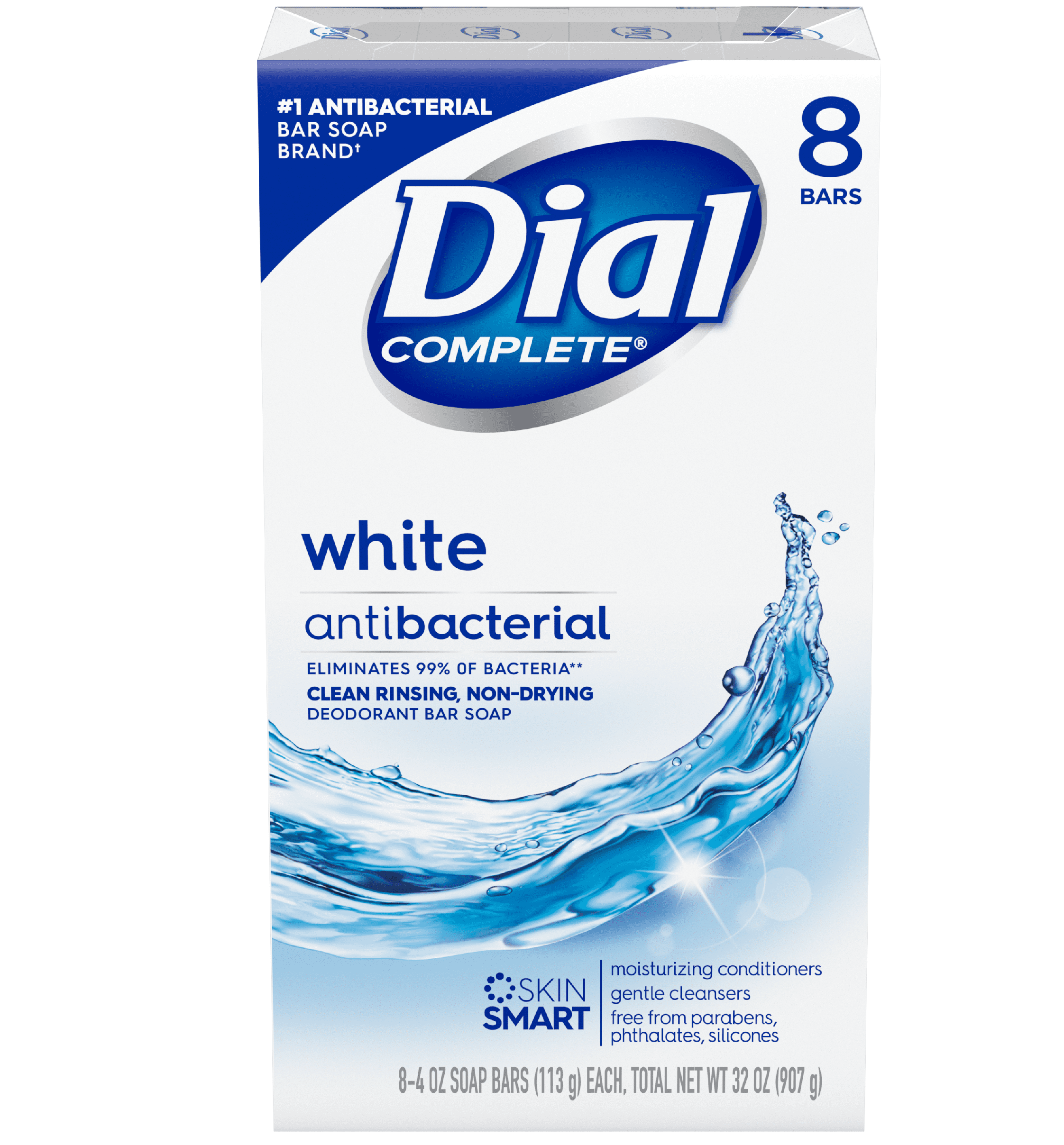 Dial Antibacterial Bar Soap, White, 4 oz, 8 Bars