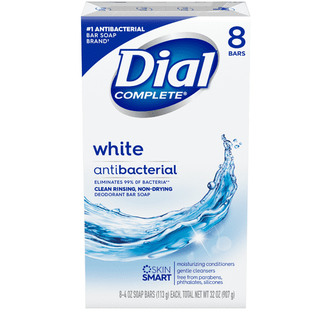Dial Antibacterial Bar Soap, Refresh & Renew, White, 4 oz, 8 Bars