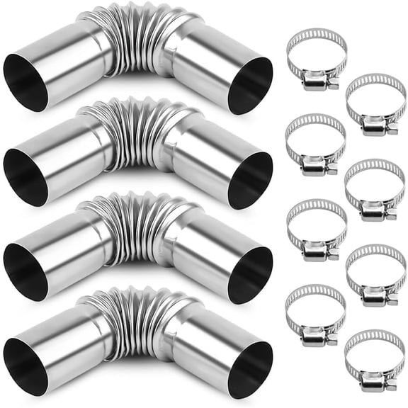 4 Pack Stainless Steel Diesel Heater Exhaust Pipe 24mm Flexible Elbow Tube Connector for RV Boat Car 13cm with Clamps