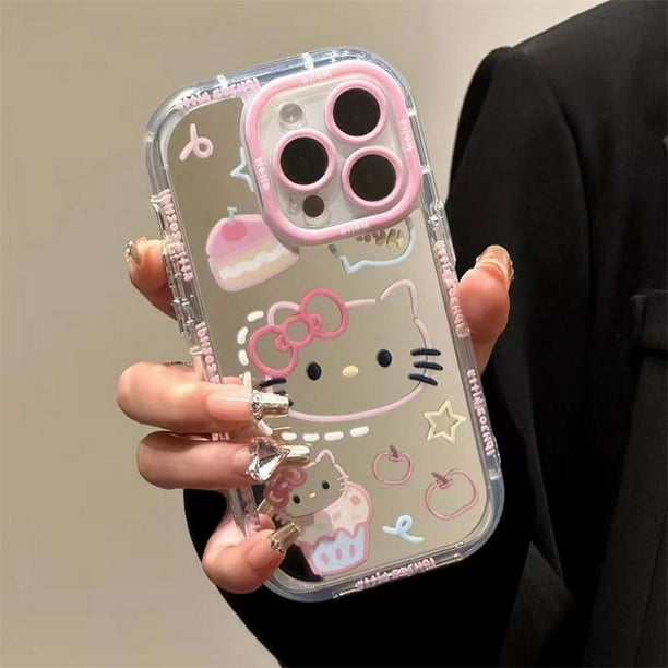 Popular entre las chicas, Hello Cute Kitty Cat, espejo de maquillaje, funda para teléfono móvil para PC para iPhone 15 14 13 12 Pro max