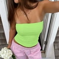 thumbnail image 2 of AKOEE Cotton Bandeau Tube Tops for Women Teens Y2k Cropped Going Out Tee Club Sleeveless Casual Base Undershirt (S, Mint Green), 2 of 7
