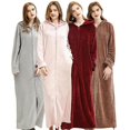 thumbnail image 1 of Ladies Hooded Dressing Gown Bath Robe Warm Soft Womens Fleece Zip Up Long Robes, 1 of 3