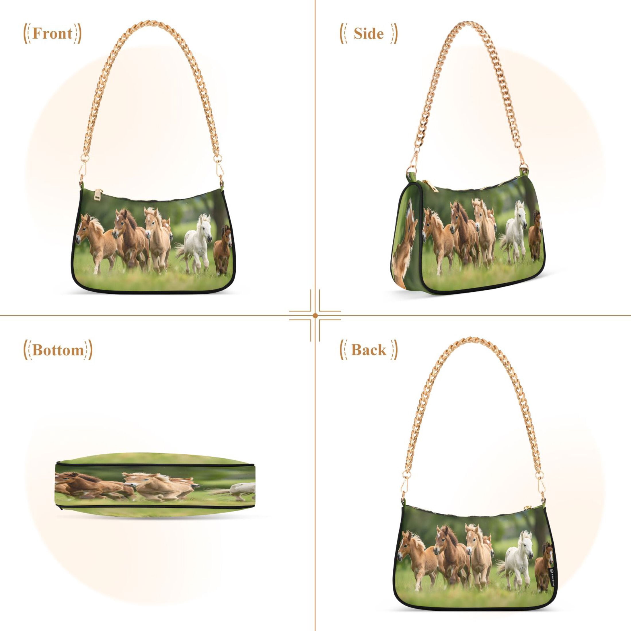 Ryvnso Horses in Meadow Womens Chain Shoulder Bag Tote Handbags Clutch Hobo Purse with Zipper for Travel