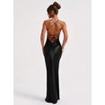 thumbnail image 2 of Satin Criss‑Cross Backless Tie‑Strap Fitted Cocktail Dress, Elegant Party Dress for Wedding, Spring and Fall Occasions, 2 of 8
