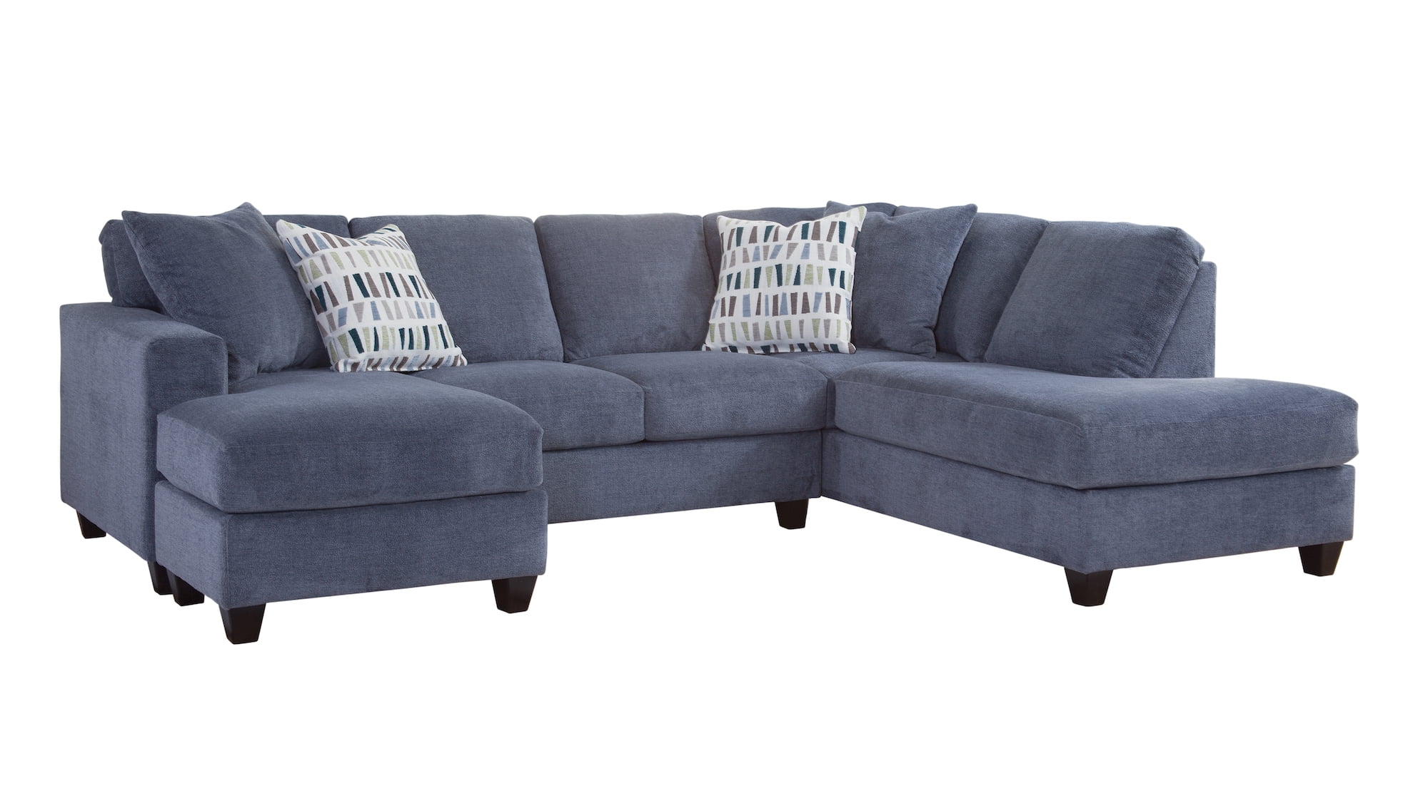 American Furniture Classics Transitional U-Shaped Sectional Sofa with 4 Throw Pillows, Blue - 2 Piece