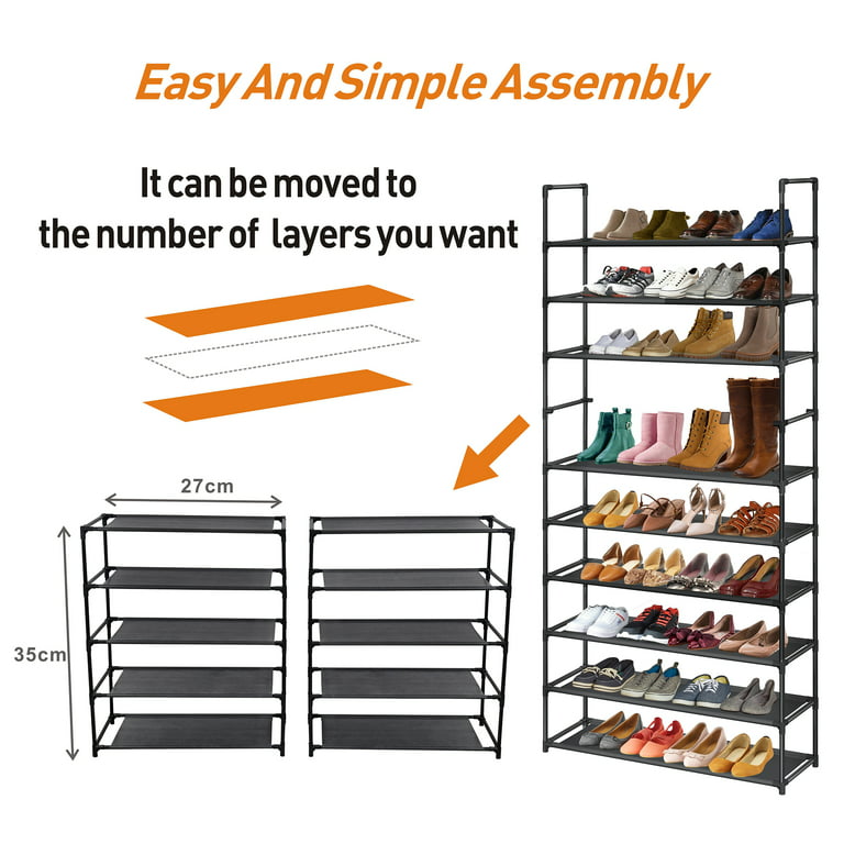 10-Tier Shoe Rack Organizer , Tall Shoe Storage for Closets Non-Woven  Fabric Metal Sturdy Shoe Shelf Tower Cabinet for Entryway (Gray) 